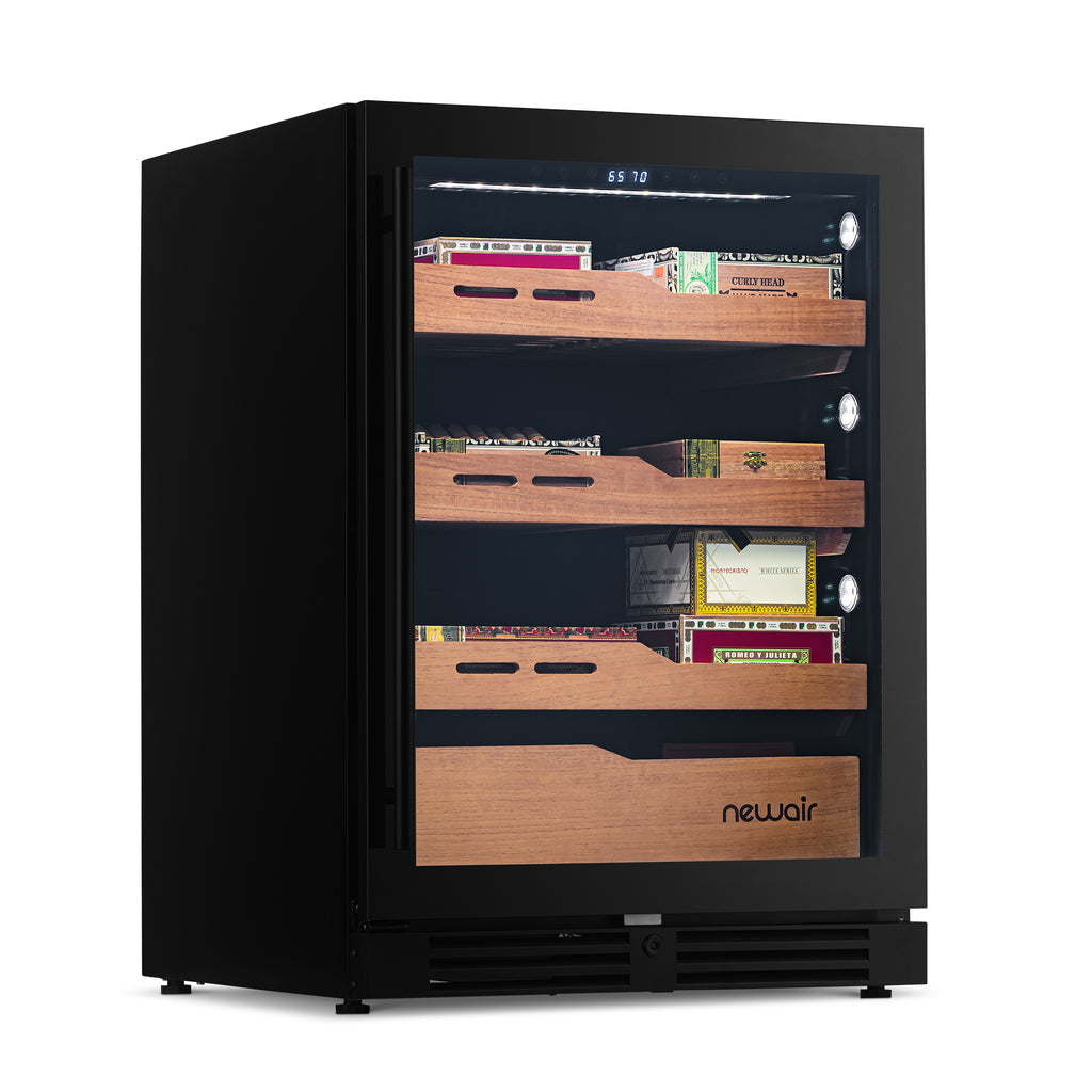 Newair 1,500 Count Electric Cigar Humidor, Built-in Humidification System with Opti-Temp™ Heating and Cooling Function, Built-In or Freestanding Design, Precision Temperature, LED Lighting, and Peek-In™ Spanish Cedar Drawers