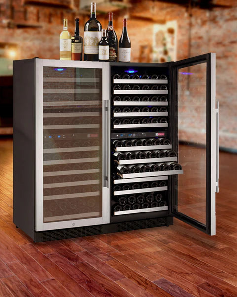 Allavino 47" Wide FlexCount II Tru-Vino 242 Bottle Four Zone Stainless Steel Side-by-Side Wine Refrigerator