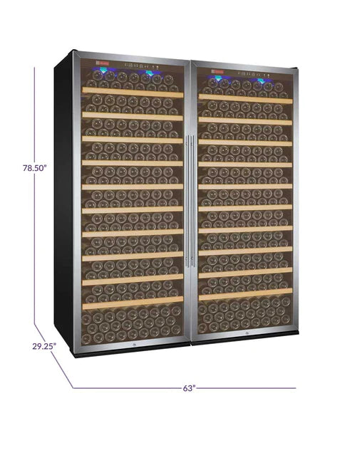 Allavino 63" Wide Vite II Tru-Vino 554 Bottle Dual Zone Stainless Steel Side-by-Side Wine Refrigerator