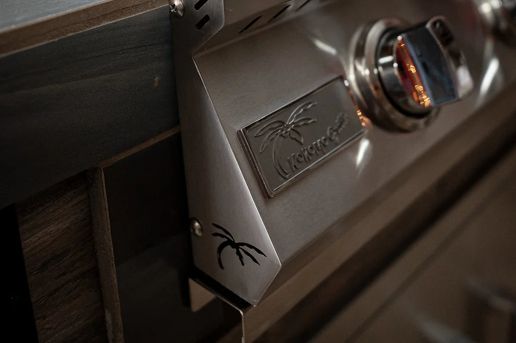 Kokomo Grills Elite 6' BBQ Island With Built In BBQ Grill Drift Wood Look Siding 30 Inch Doors ELITE