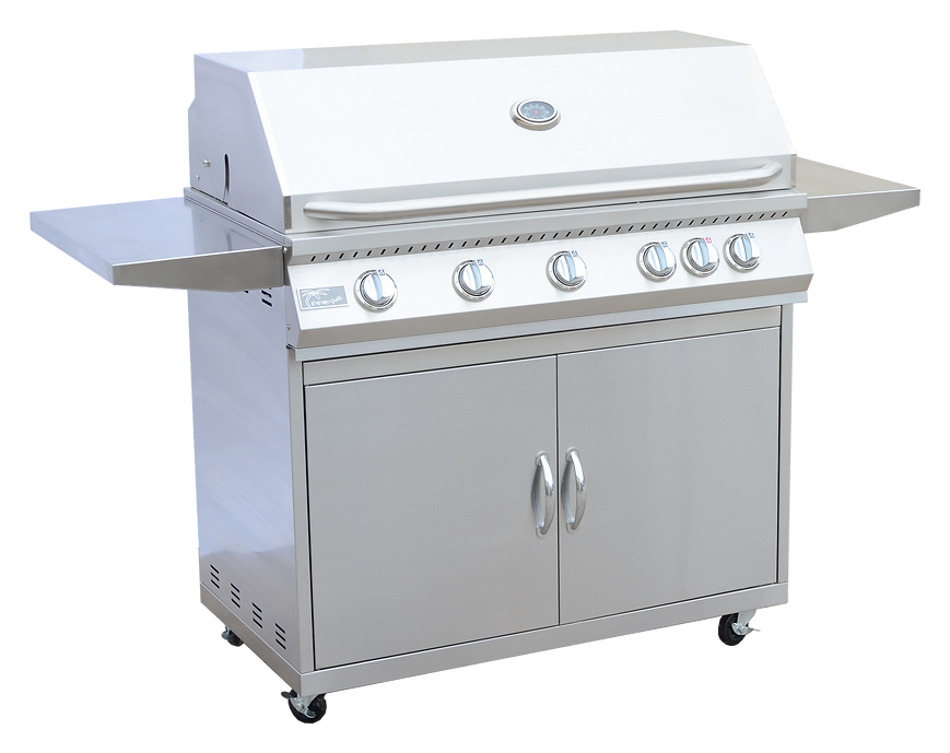 Kokomo Grills 5 Burner 40 Inch Cart Model BBQ Grill With Locking Casters 304 Stainless Steel KO-BAK5BG+KO-BAK5BGC-NG