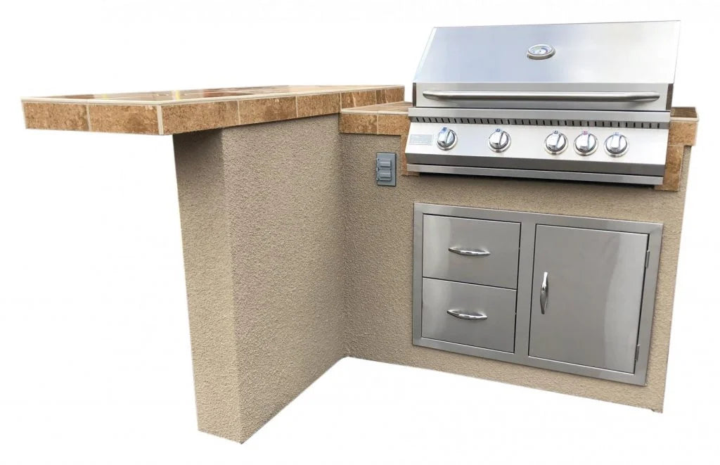 Kokomo Grills Havana L-Shape BBQ Island With Bar Seating and Built In BBQ Grill 4'x5' BBQ HAVANA