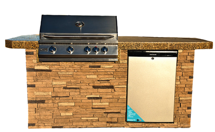 Kokomo Grills St. John 7'6" BBQ Island with Bar on Three Sides and 4 Burner Built In BBQ Grill ST.JOHN-LP