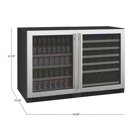Allavino 47" Wide FlexCount II Series 56 Bottle/154 Can Dual Zone Stainless Steel Side-by-Side Wine Refrigerator/Beverage Center