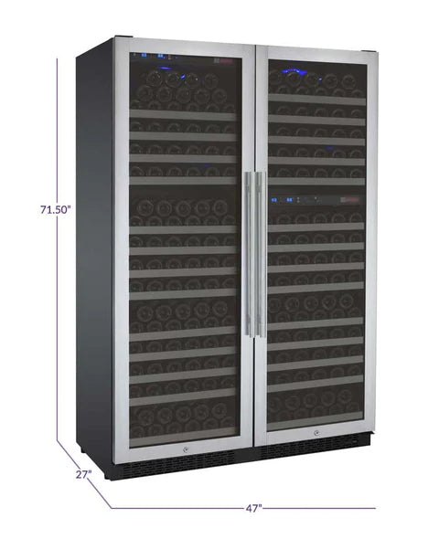 Allavino 47" Wide FlexCount II Tru-Vino 349 Bottle Three Zone Stainless Steel Side-by-Side Wine Refrigerator