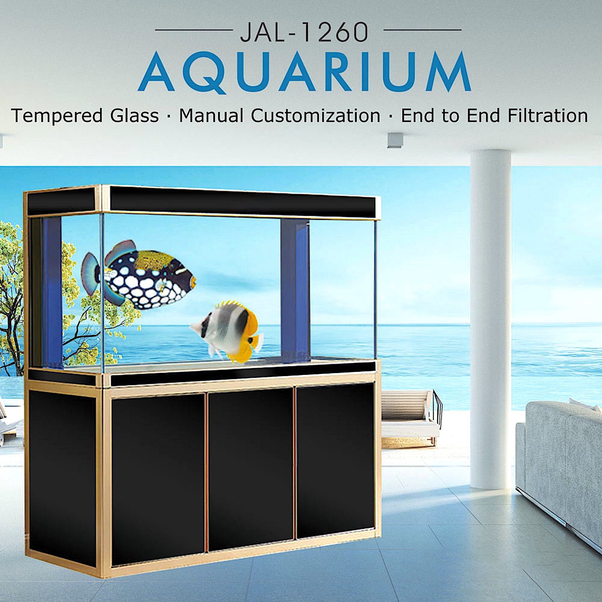 Aqua Dream 135 Gallon Tempered Glass Aquarium Black With Gold AD-1260-BK