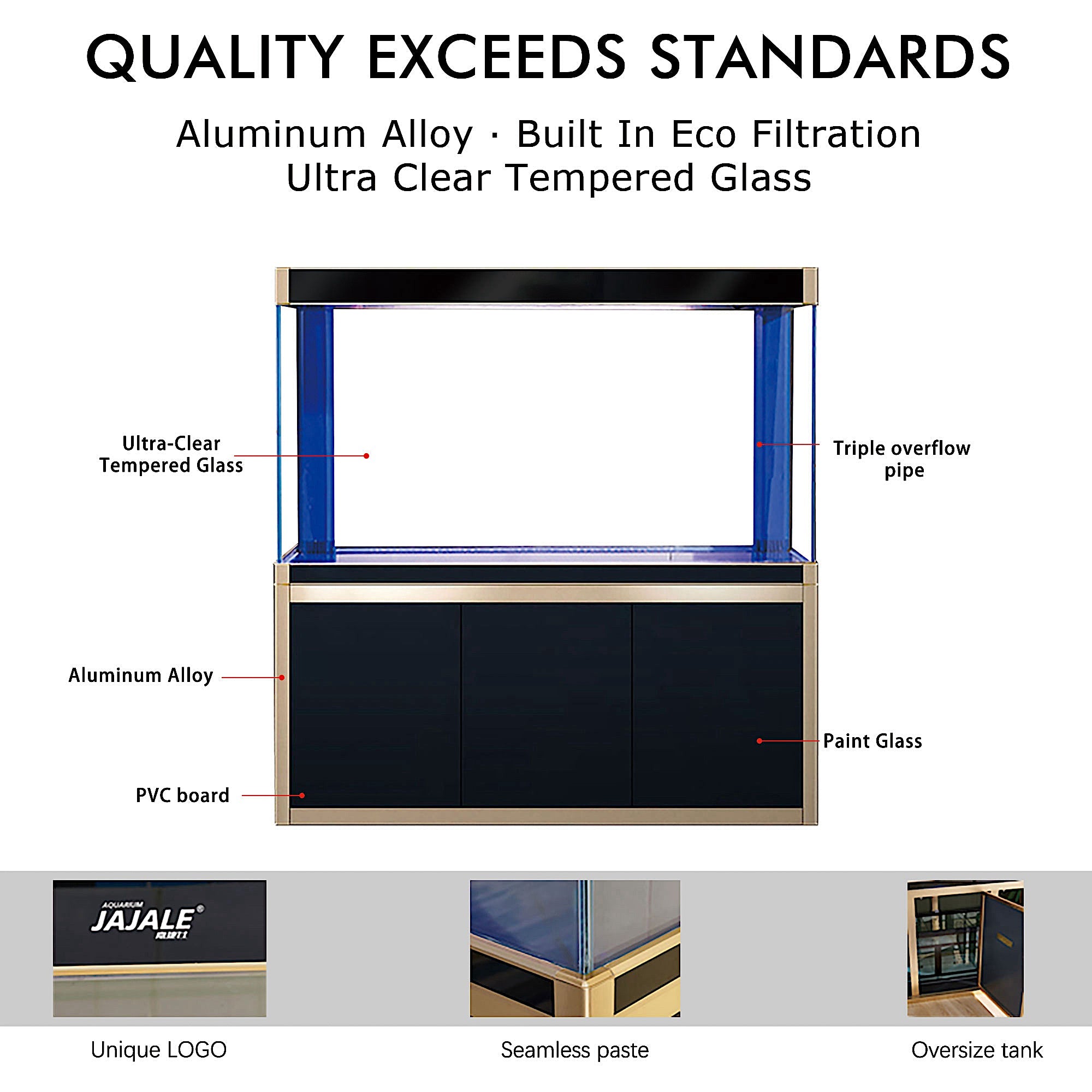 Aqua Dream 135 Gallon Tempered Glass Aquarium Black With Gold AD-1260-BK