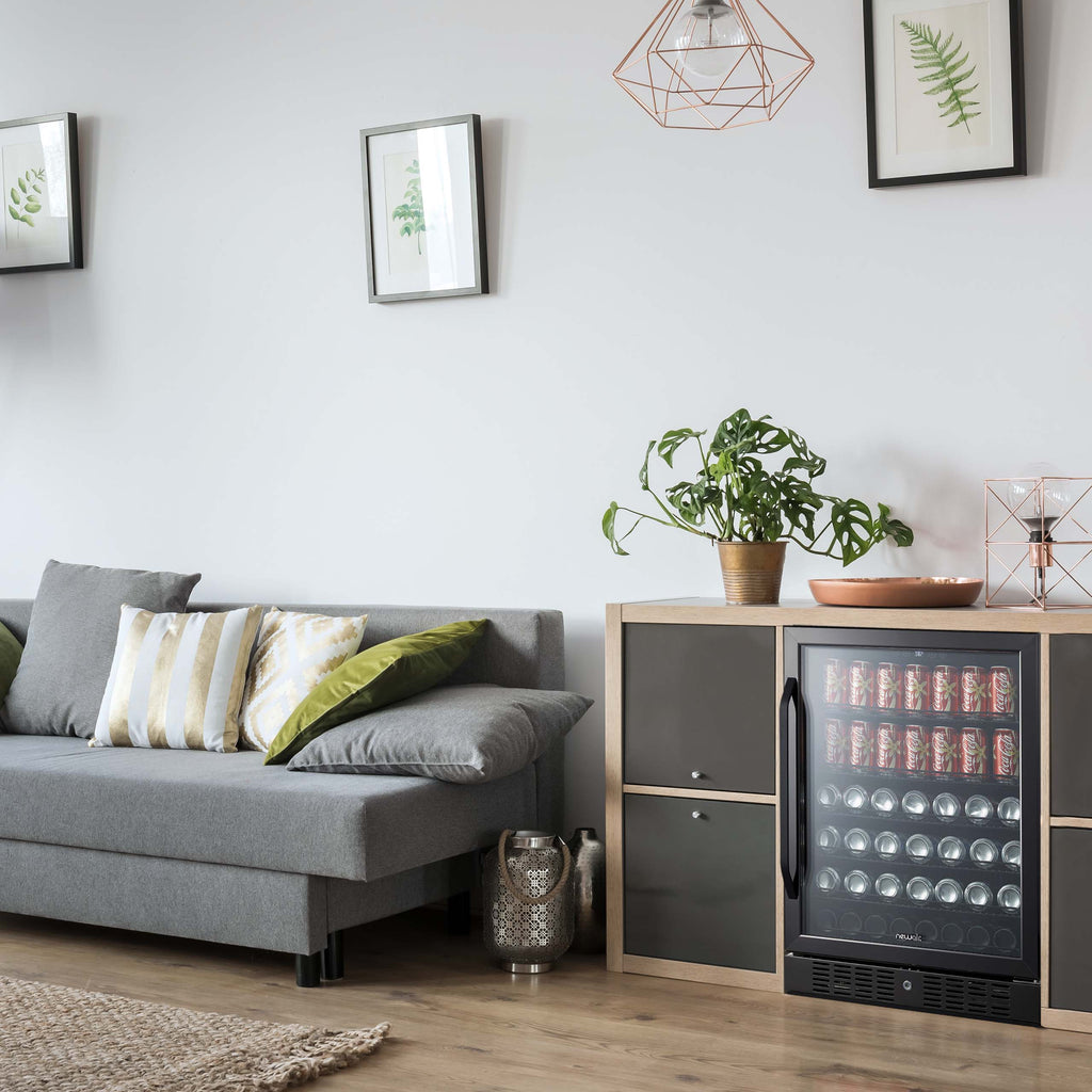 Newair 24” Built-in 177 Can Beverage Fridge in Black Stainless Steel