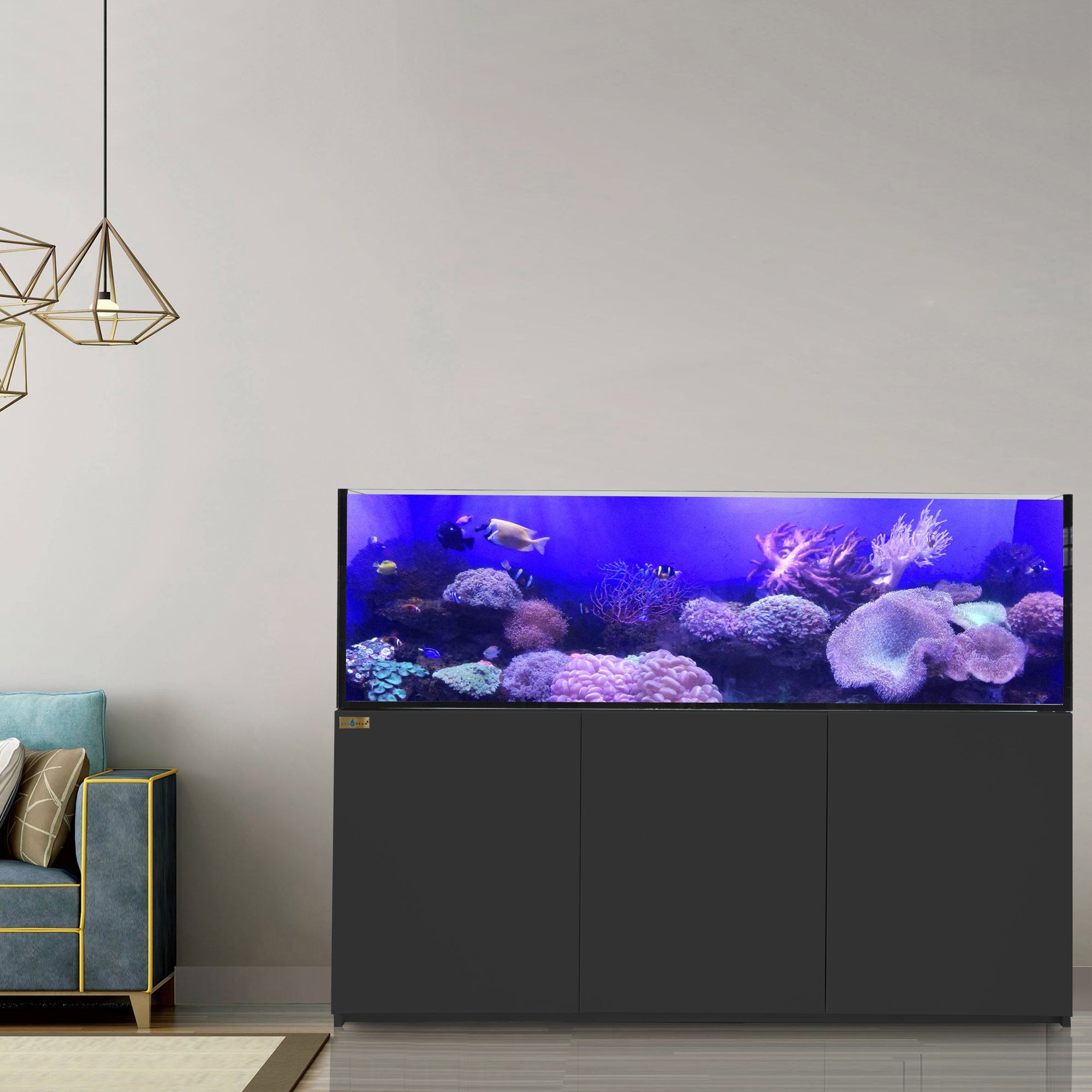 Aqua Dream 250 Gallon Coral Reef Aquarium Tank with Ultra Clear Glass and Built in Sump All Black REEF-2000-BK
