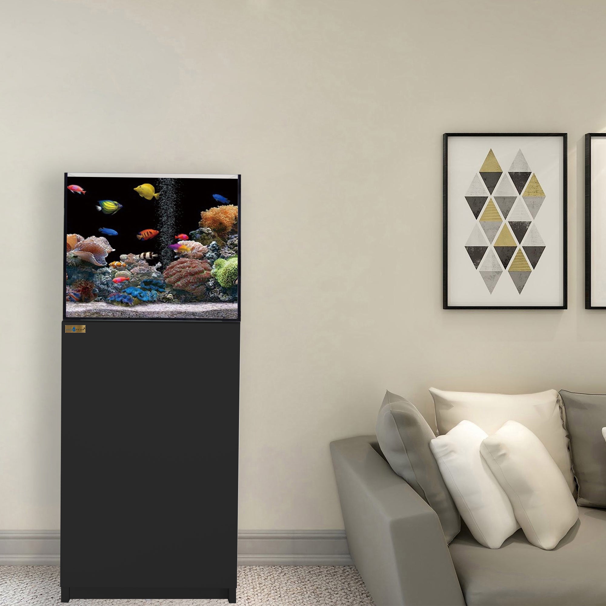 Aqua Dream 63 Gallon Coral Reef Aquarium Tank with Ultra Clear Glass and Built in Sump All Black REEF-600-BK