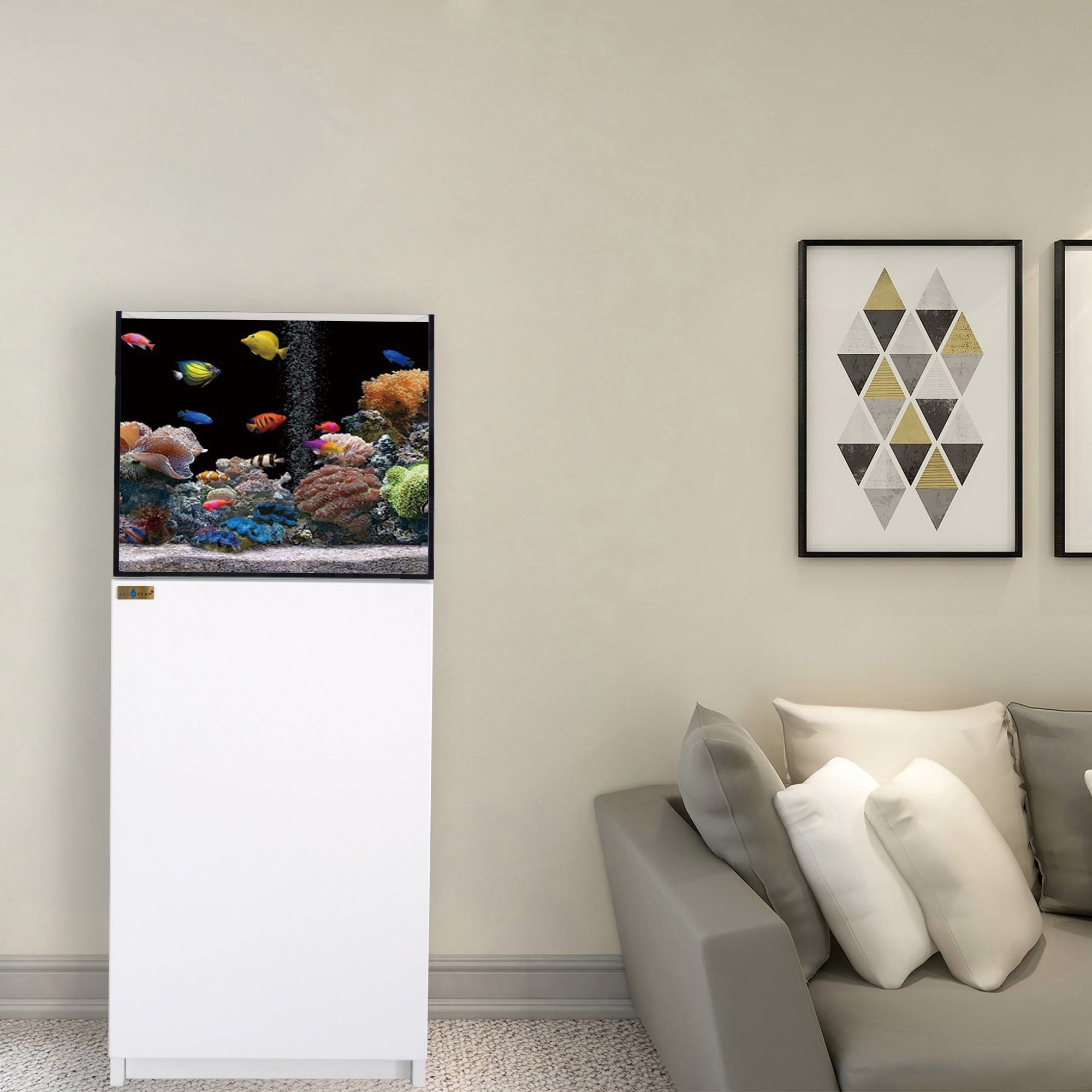 Aqua Dream 50 Gallon Coral Reef Aquarium Tank with Ultra Clear Glass and Built in Sump All White REEF-500-WT