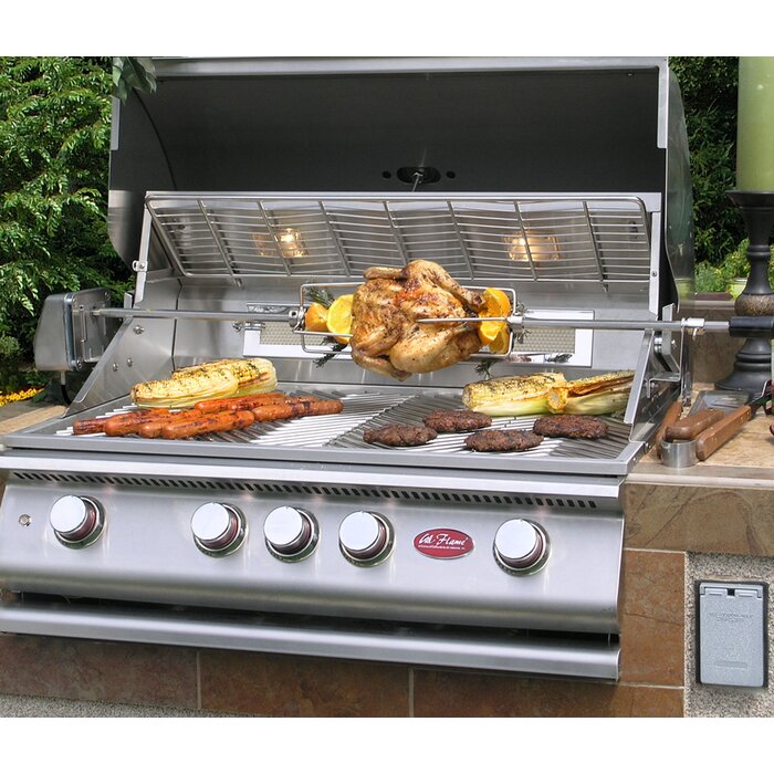 Cal Flame 4-Burner Propane Gas Grill Island with Refrigerator in Stainless Steel