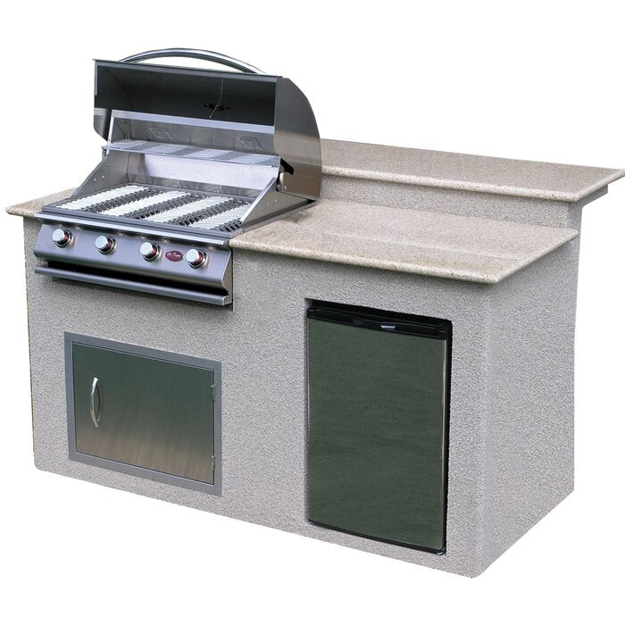 Cal Flame 4-Burner Propane Gas Grill Island with Refrigerator in Stainless Steel
