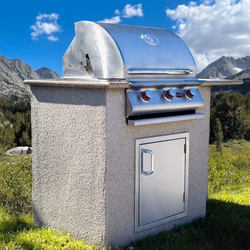 Cal Flame 76 in. Stucco and Granite 3-Burner Propane Gas Grill Island in Stainless Steel LBK622G
