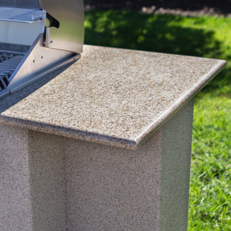 Cal Flame 76 in. Stucco and Granite 3-Burner Propane Gas Grill Island in Stainless Steel LBK622G