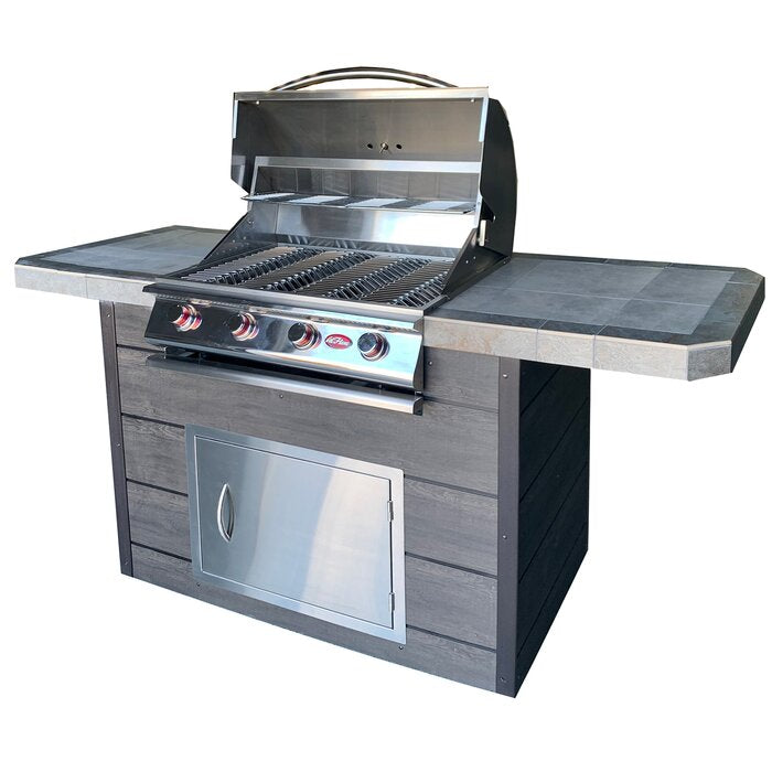 Cal Flame 4-burner, 7 ft. Synthetic Wood and Tile Propane GAS Grill Island in Stainless Steel
