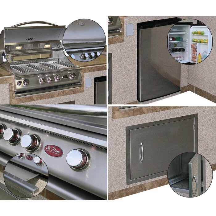 Cal Flame 4-burner, 2-Piece Propane GAS Grill Island and Side Bar in Stainless Steel