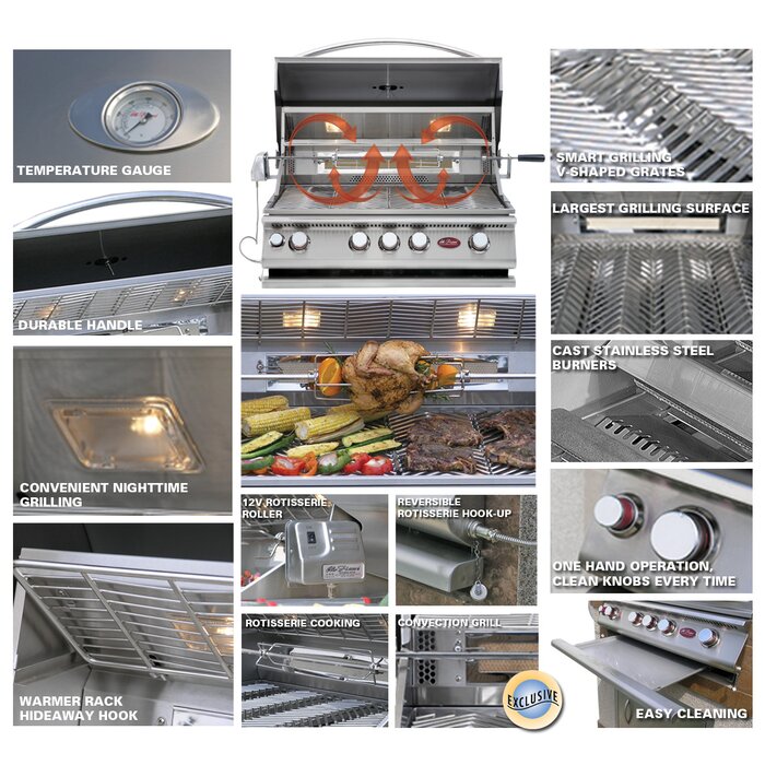 Cal Flame 4-burner, 7 ft. Stone Veneer Propane Grill Island in Stainless Steel