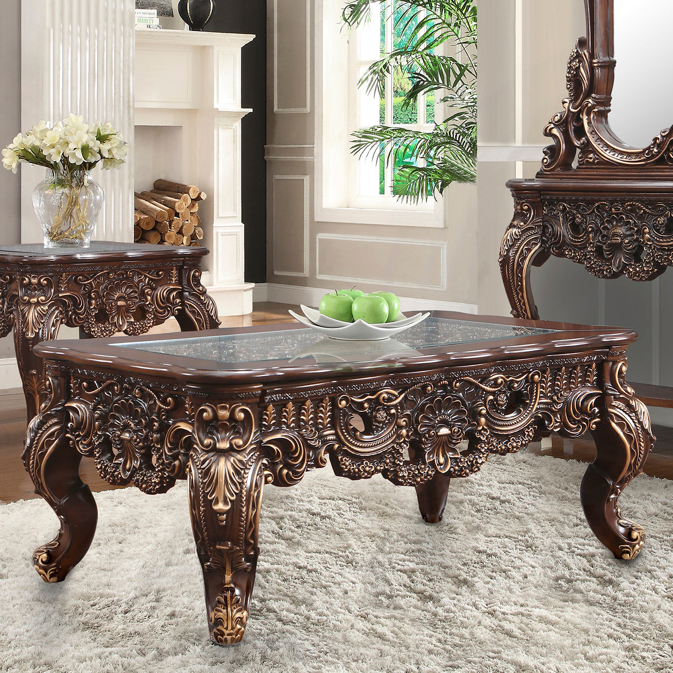 Homey Design Cherry Walnut 3PC Coffee Table Set HD-998C