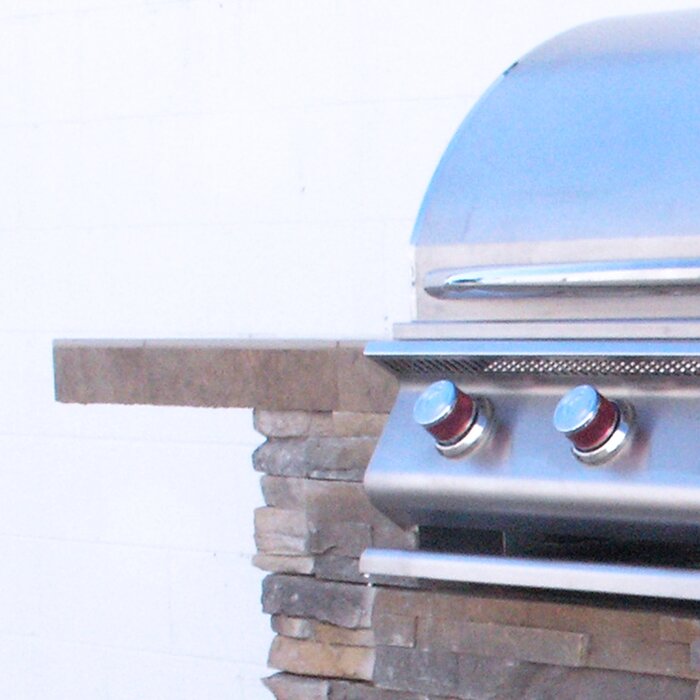 Cal Flame 4-burner, 7 ft. Stone Veneer Propane Grill Island in Stainless Steel