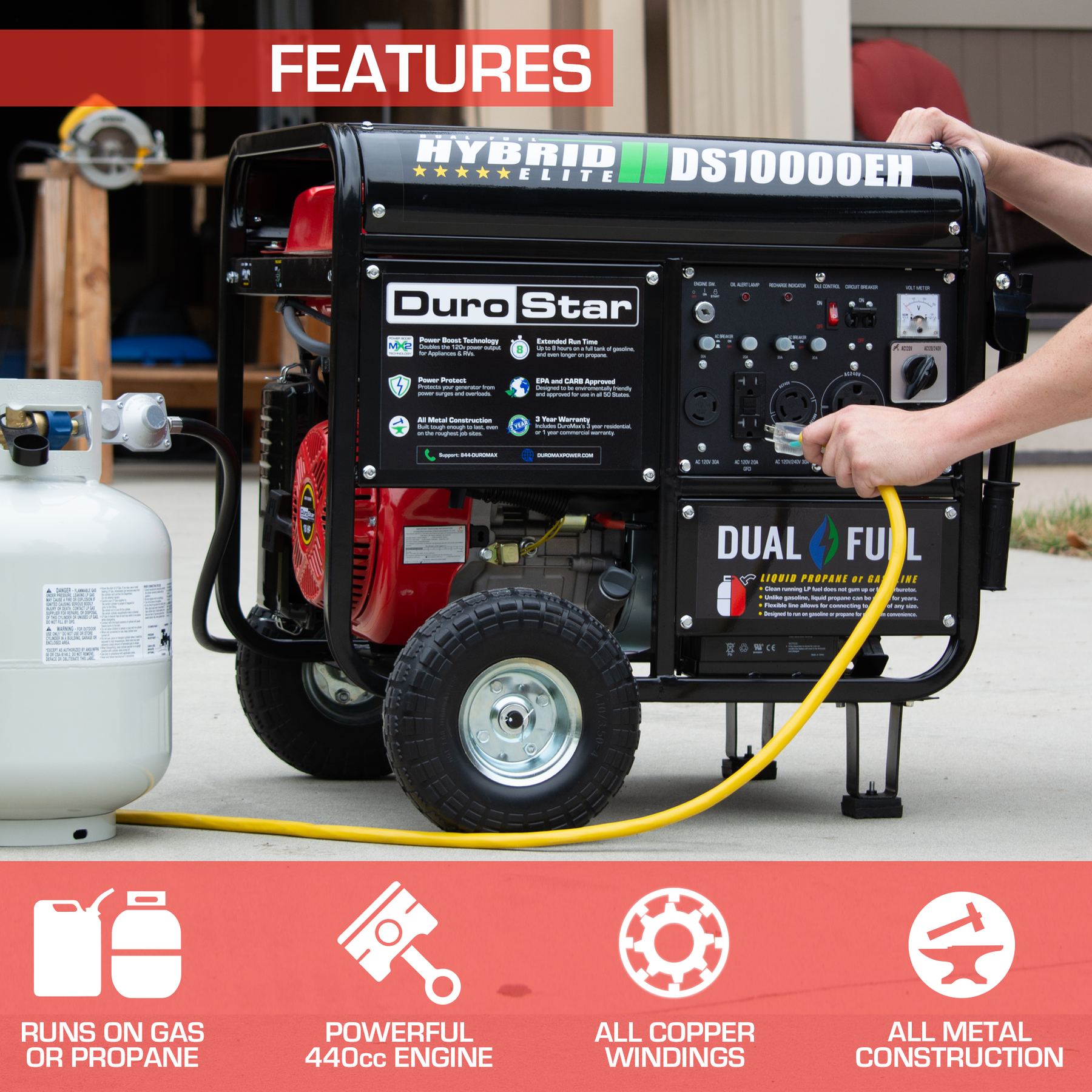 DuroMax 10,000 Watt Dual Fuel Portable Generator DS10000EH