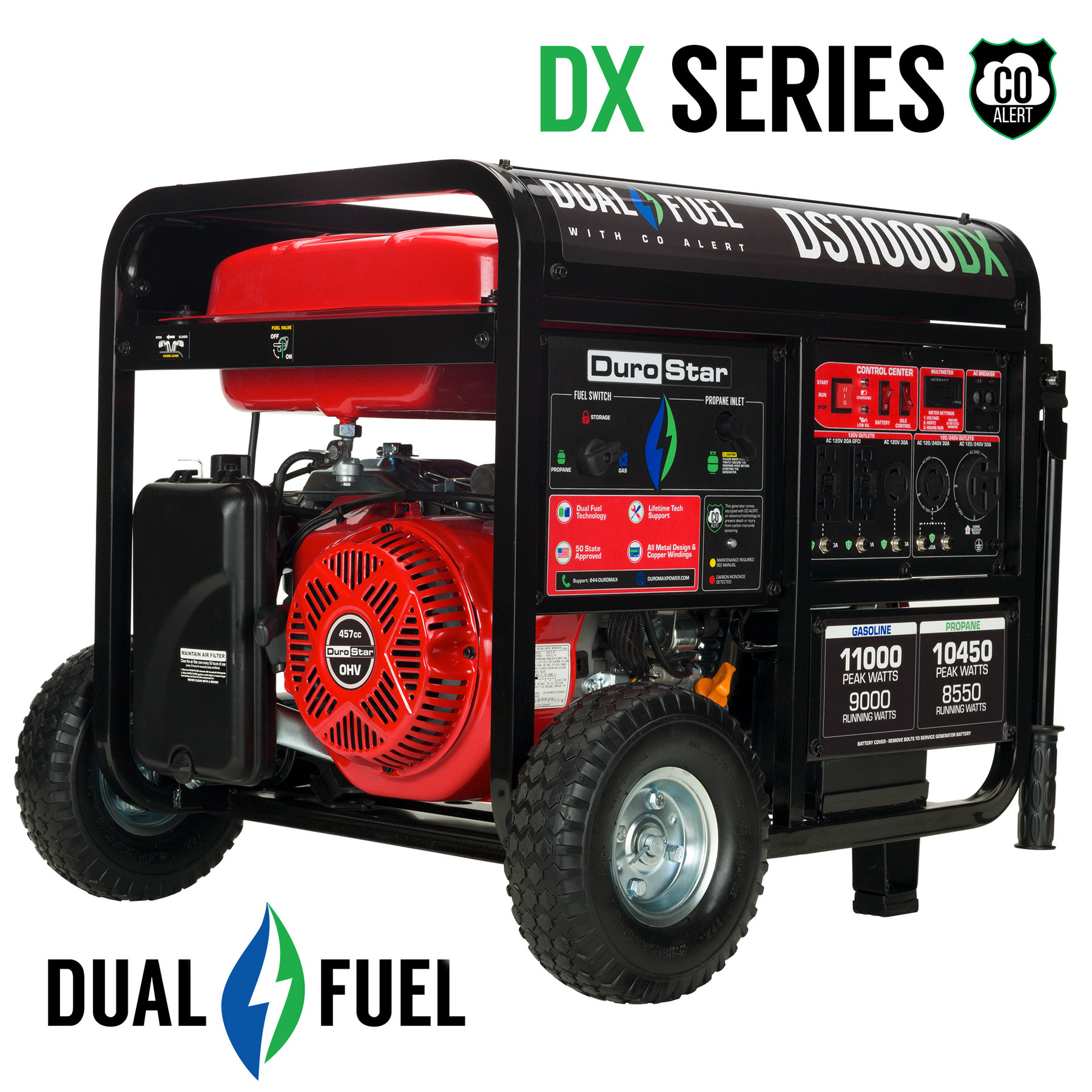 DuroMax 11,000 Watt Dual Fuel Portable Generator w/ CO Alert DS11000DX