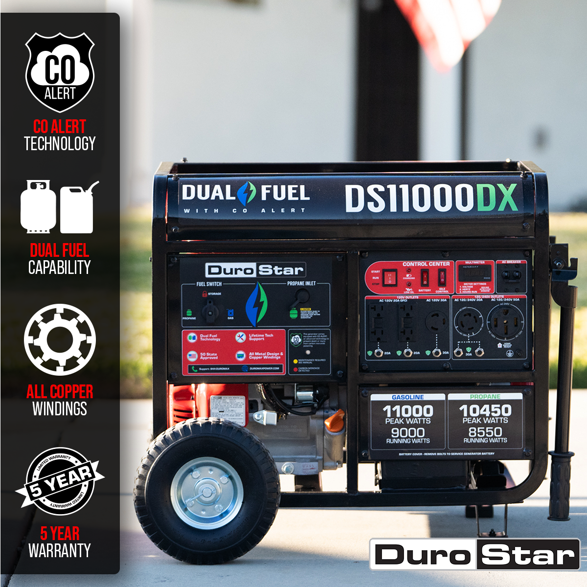 DuroMax 11,000 Watt Dual Fuel Portable Generator w/ CO Alert DS11000DX