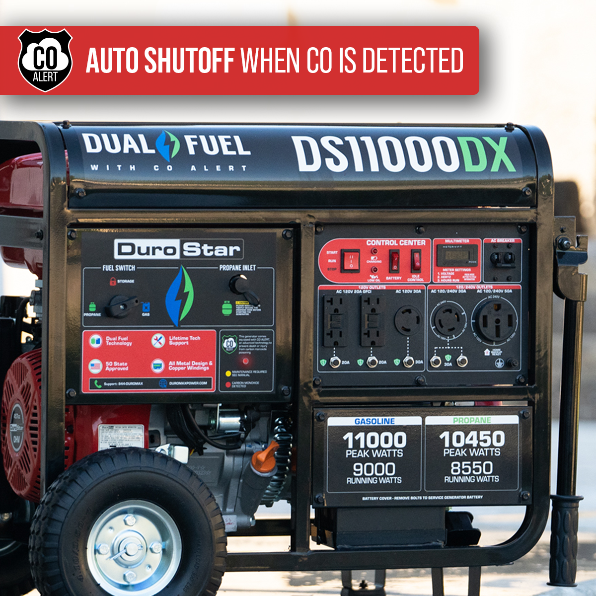 DuroMax 11,000 Watt Dual Fuel Portable Generator w/ CO Alert DS11000DX