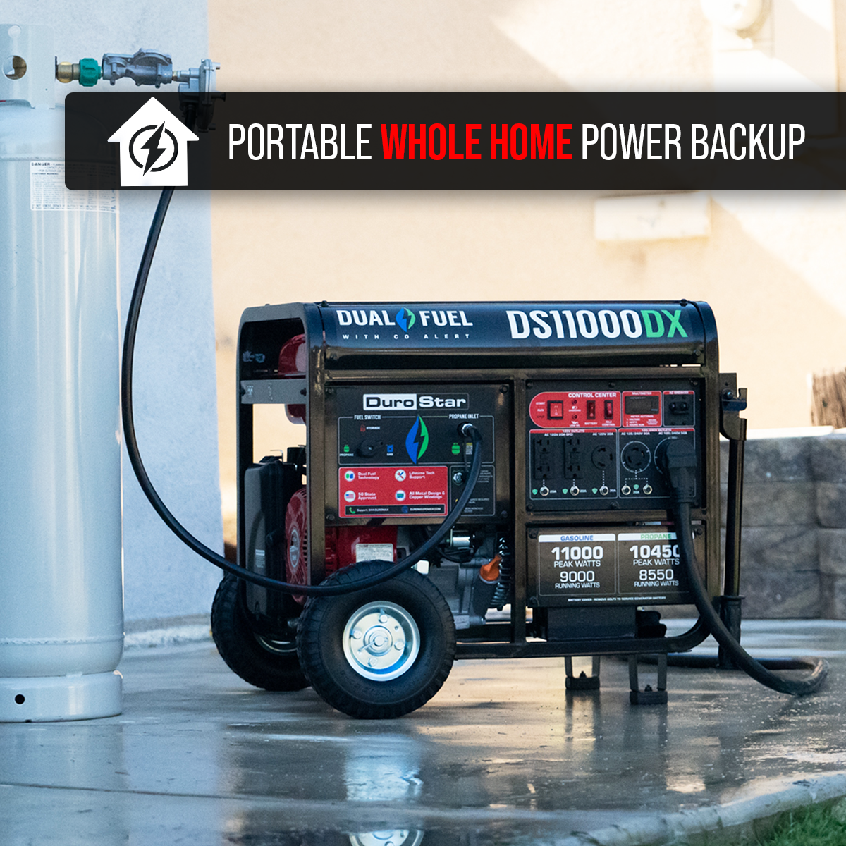 DuroMax 11,000 Watt Dual Fuel Portable Generator w/ CO Alert DS11000DX