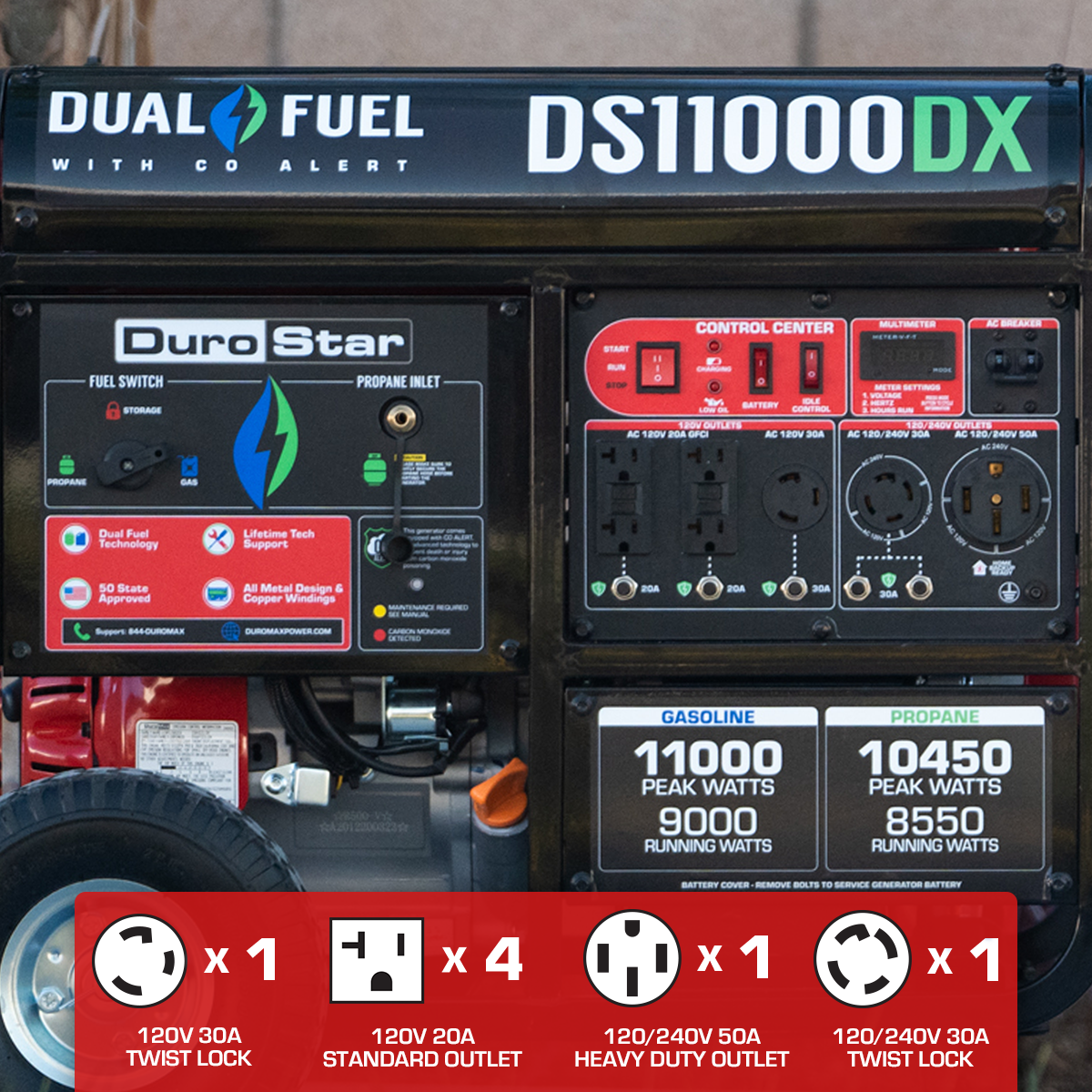 DuroMax 11,000 Watt Dual Fuel Portable Generator w/ CO Alert DS11000DX