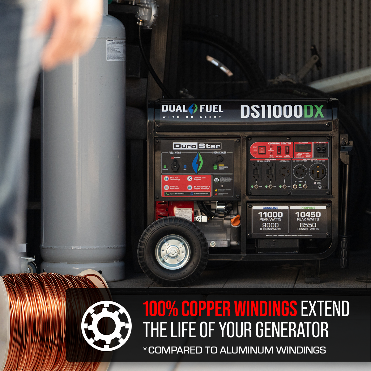 DuroMax 11,000 Watt Dual Fuel Portable Generator w/ CO Alert DS11000DX