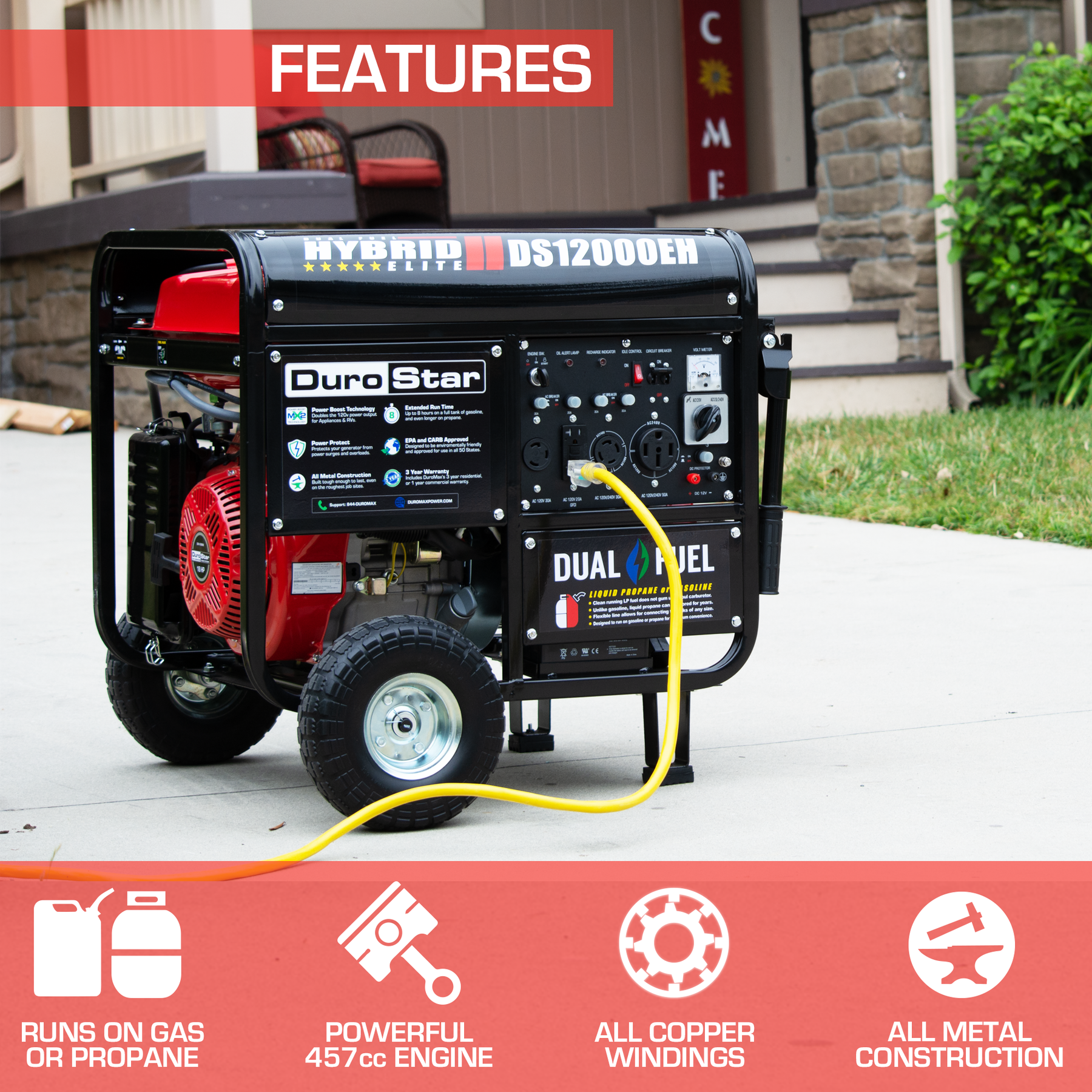 DuroMax 12,000 Watt Dual Fuel Portable Generator DS12000EH