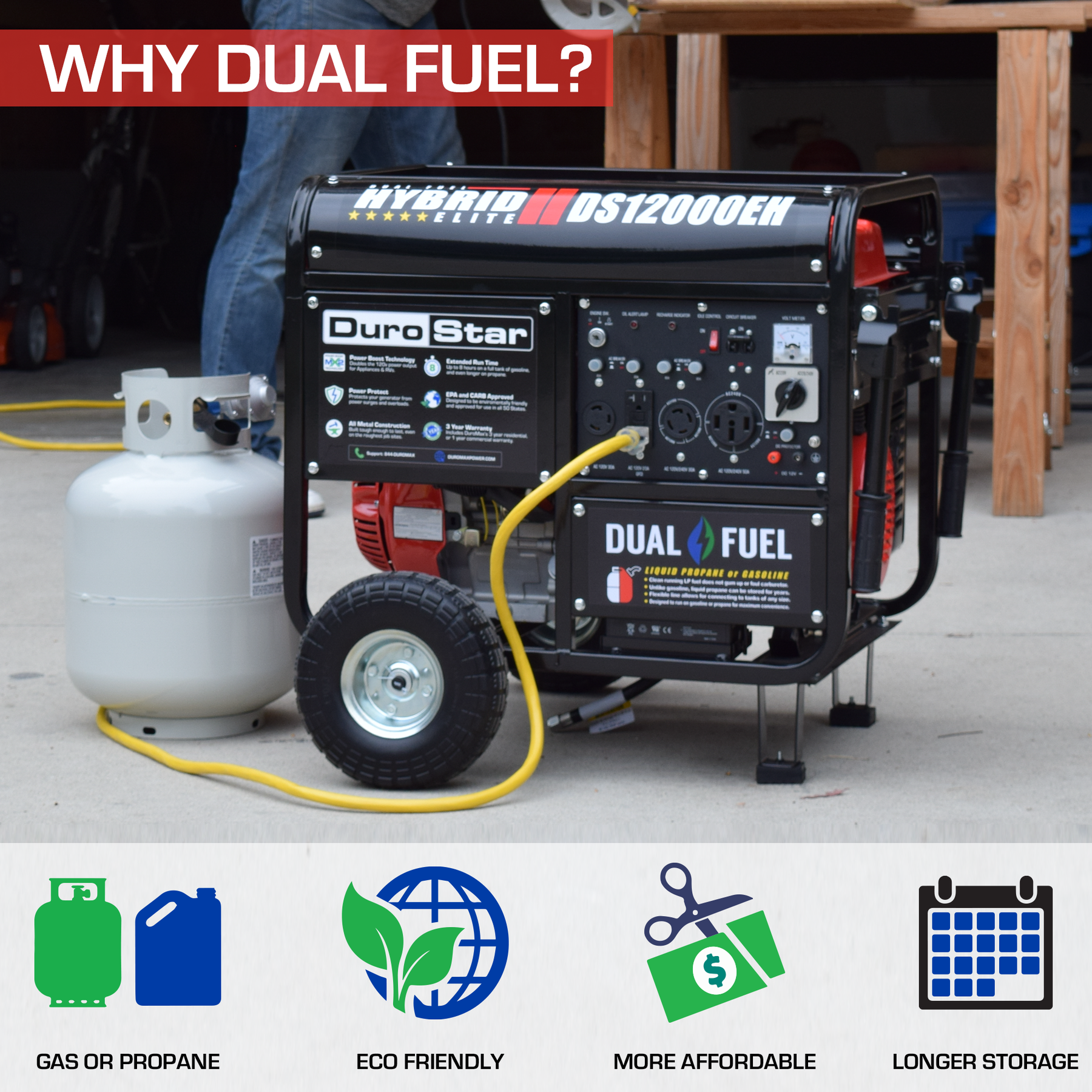 DuroMax 12,000 Watt Dual Fuel Portable Generator DS12000EH