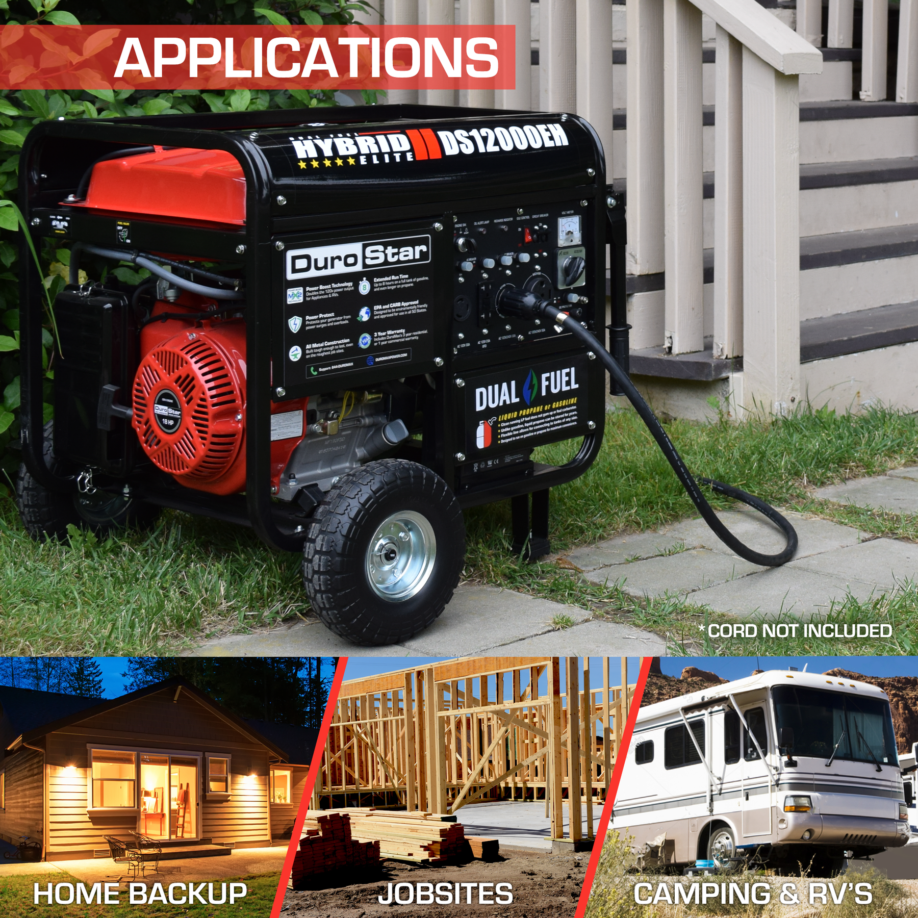 DuroMax 12,000 Watt Dual Fuel Portable Generator DS12000EH