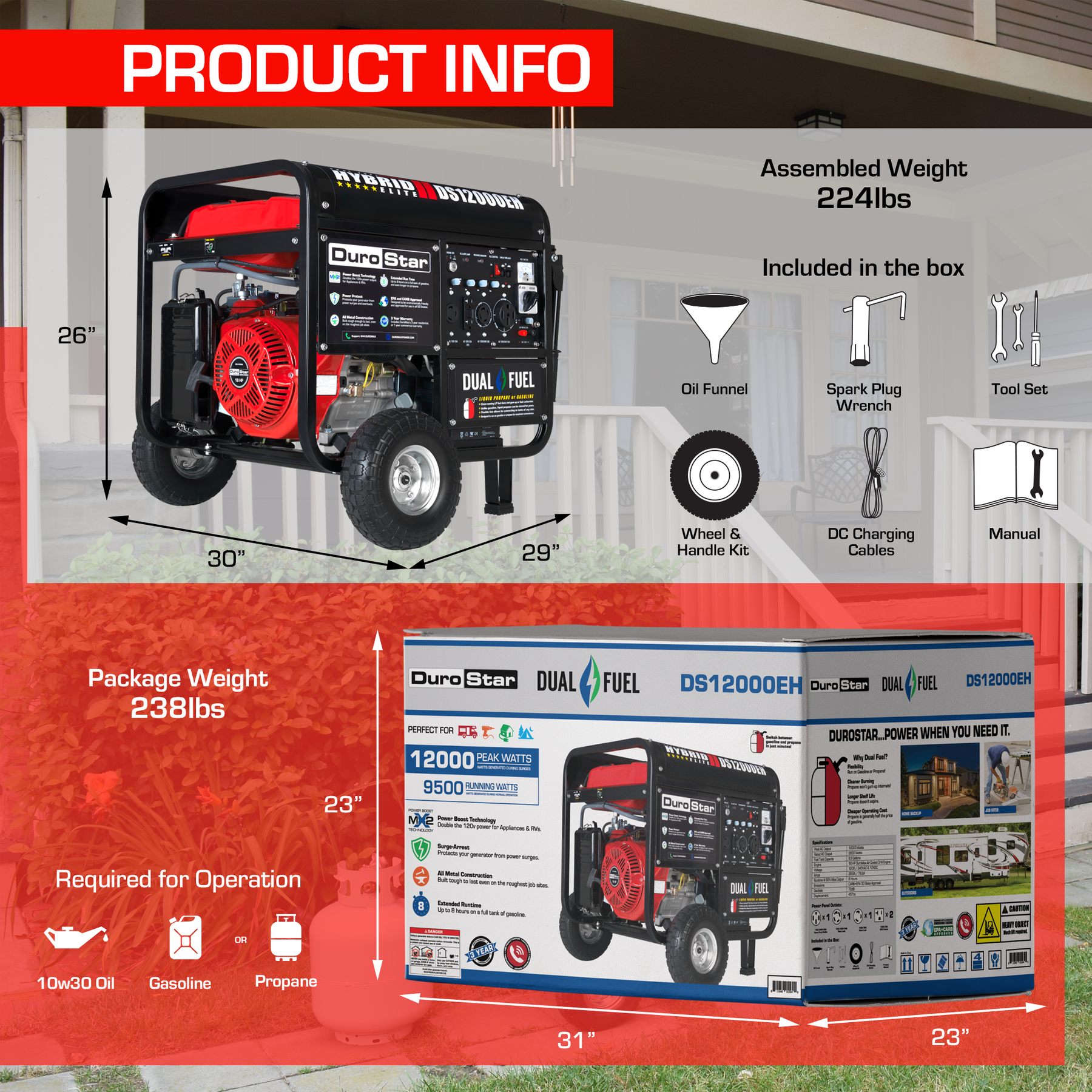 DuroMax 12,000 Watt Dual Fuel Portable Generator DS12000EH
