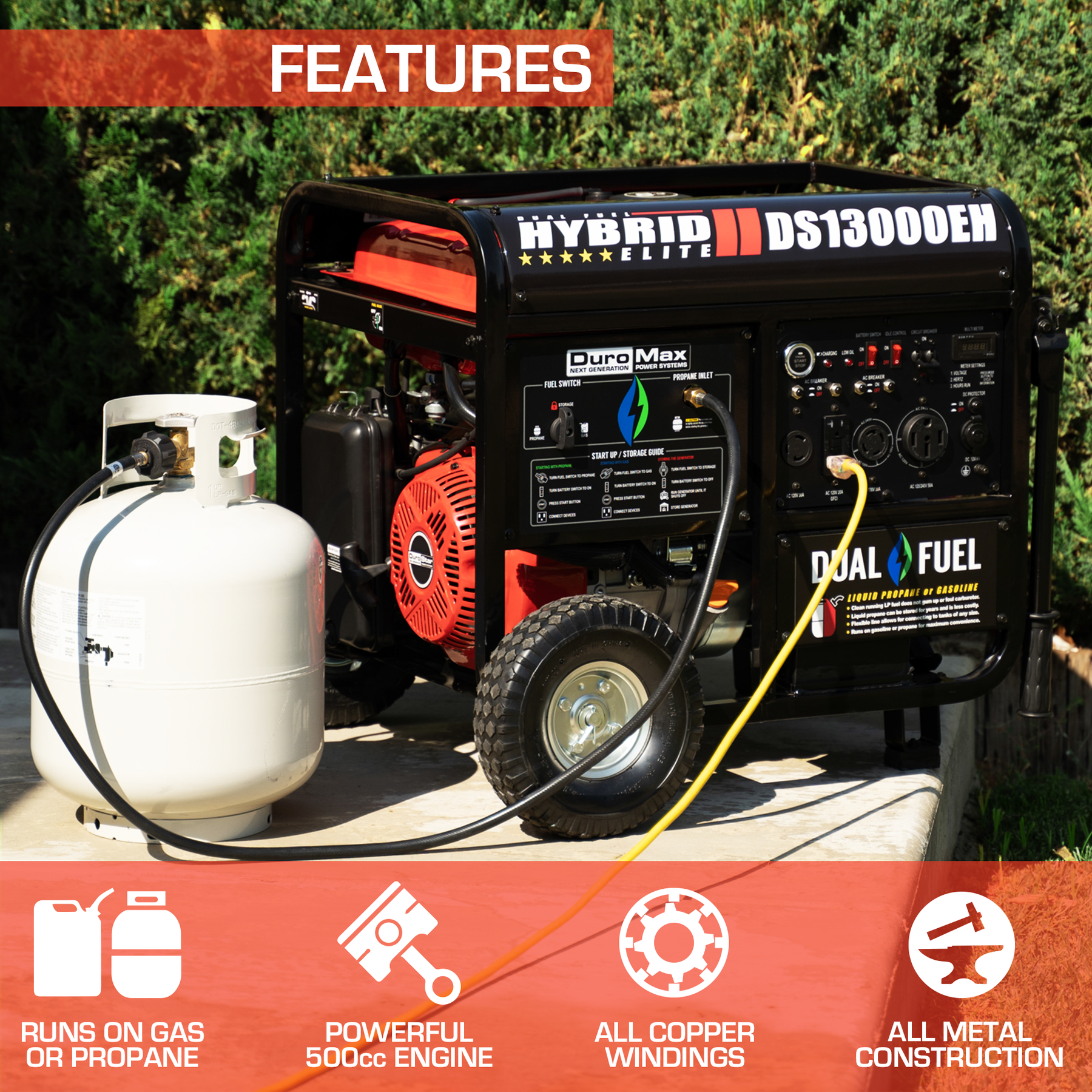 DuroMax 13,000 Watt Dual Fuel Portable Generator DS13000EH