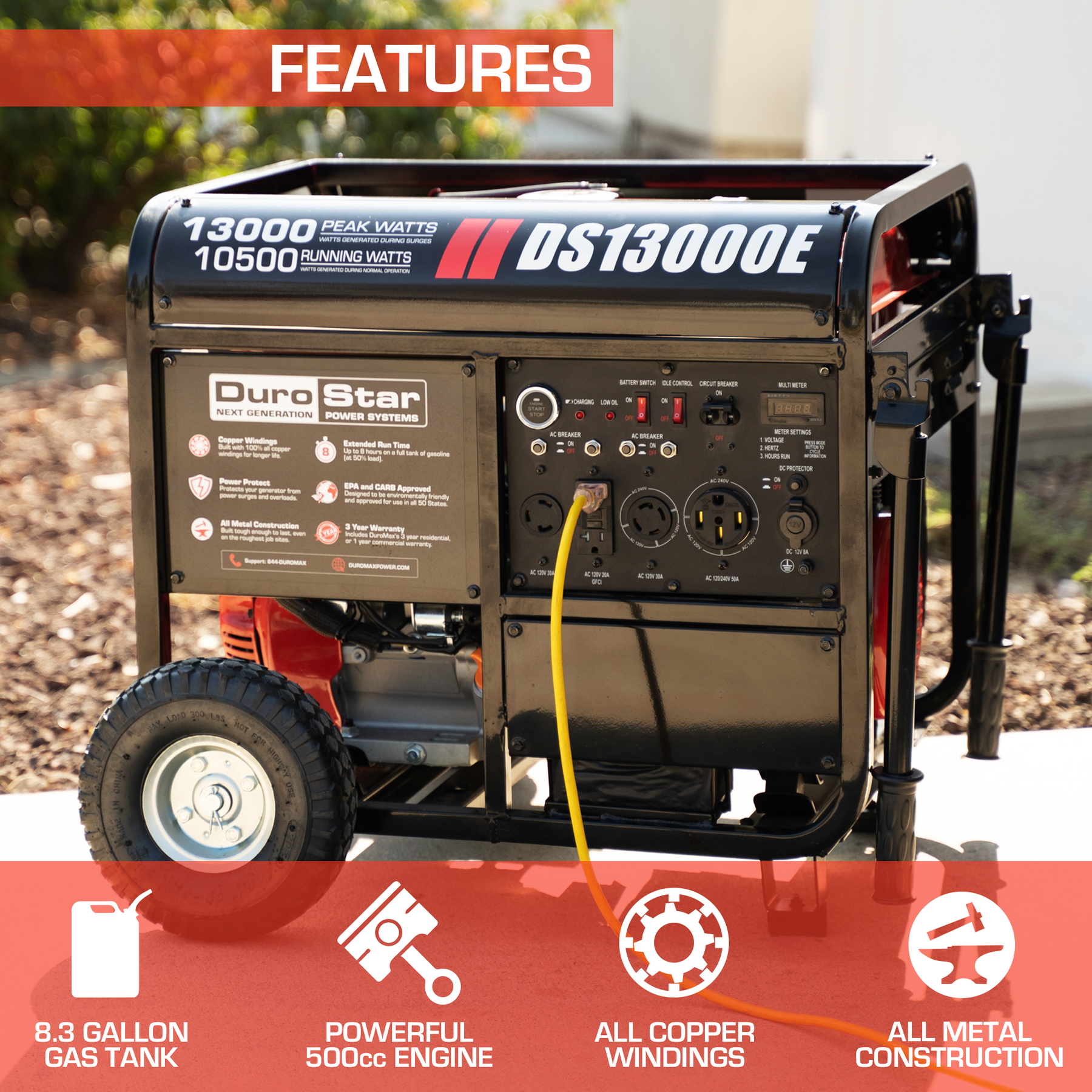 (Discontinued) DuroStar 13,000 Watt Gasoline Portable Generator DS13000E