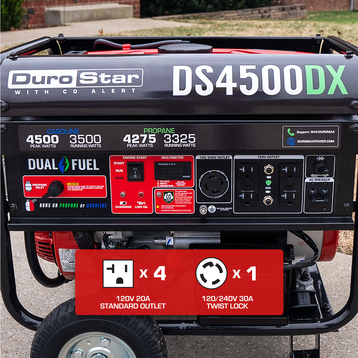 DuroMax 4,500 Watt Dual Fuel Portable Generator w/ CO Alert DS4500DX