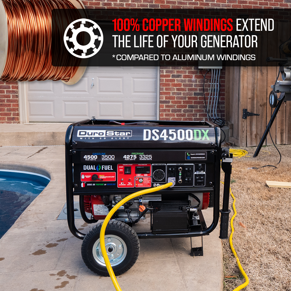 DuroMax 4,500 Watt Dual Fuel Portable Generator w/ CO Alert DS4500DX