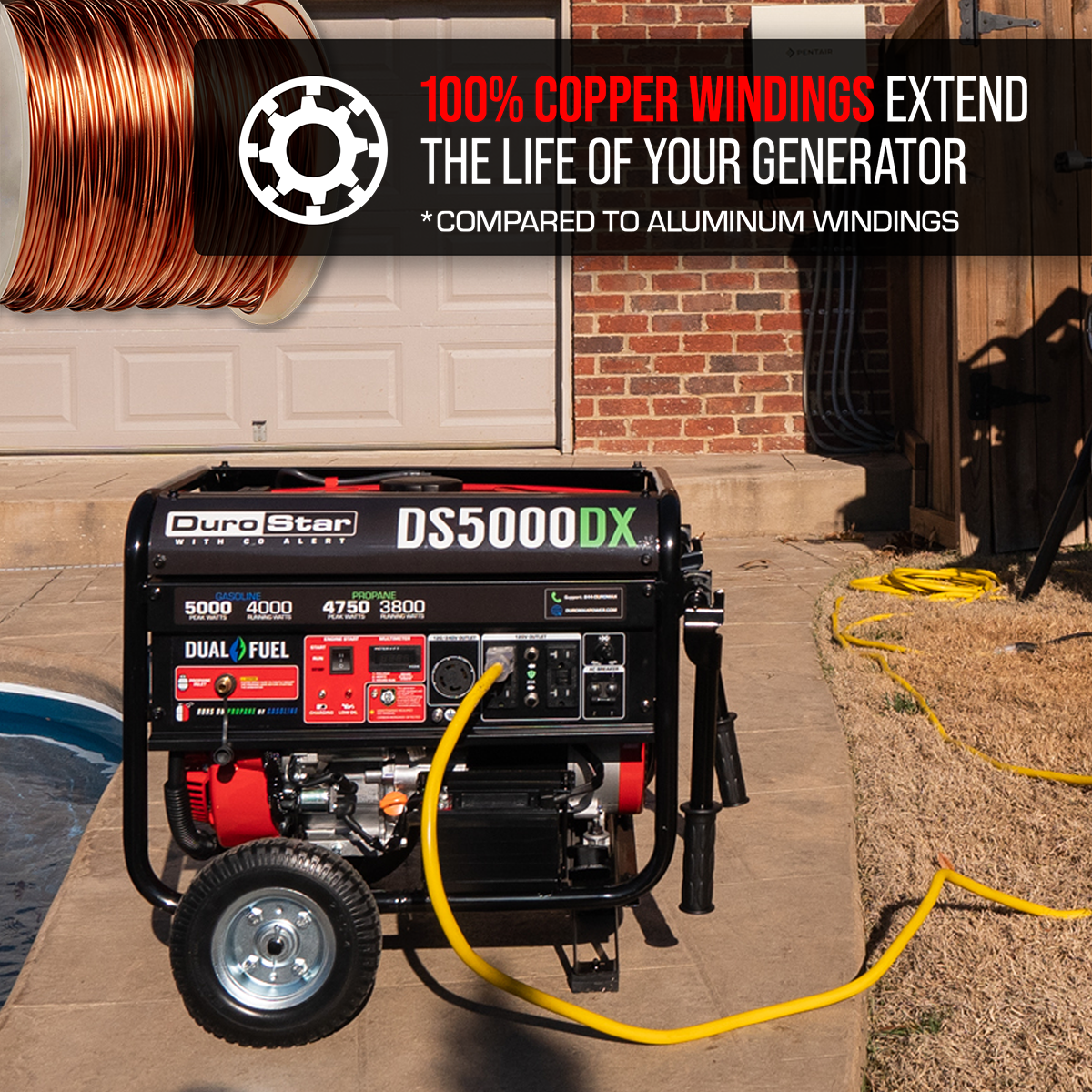 DuroStar 5,000 Watt Dual Fuel Portable Generator w/ CO Alert DS5000DX