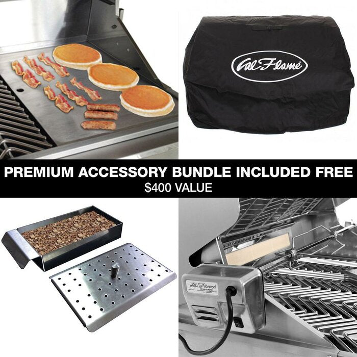 Cal Flame Stainless Steel 4 Burner Liquid Propane BBQ Island Bundle FMN10001