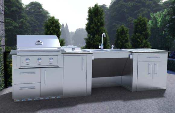 Sunstone Metal CABANA 10'-8" Grill/Burner & Double Sink Island Package SCPCABANA