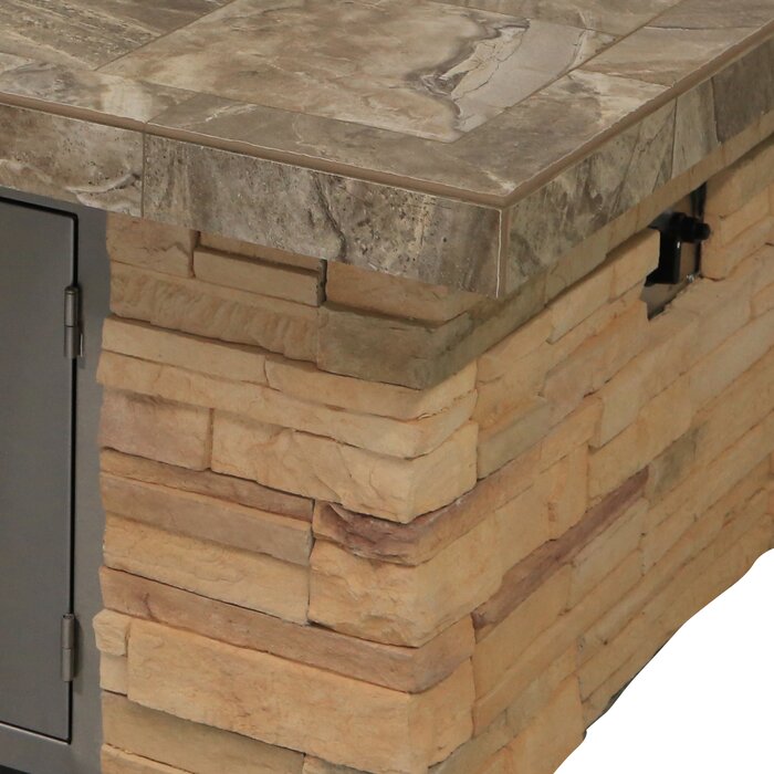 Cal Flame Stone Veneer Steel Propane/Natural Gas Fire Pit Table FMN1138