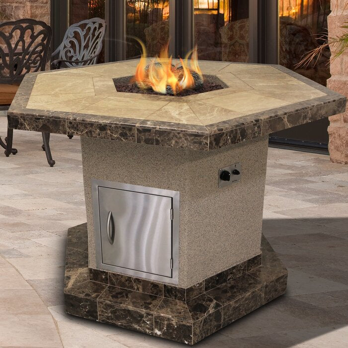 Cal Flame Fire Pit Table with Lava Rocks 60 in. Dining Height Hexagonal / Propane or Natural Gas by Cal Flame