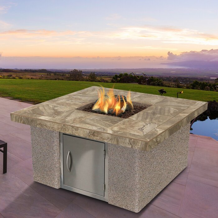 Cal Flame Stucco and Tile Dining Steel Propane Fire pit