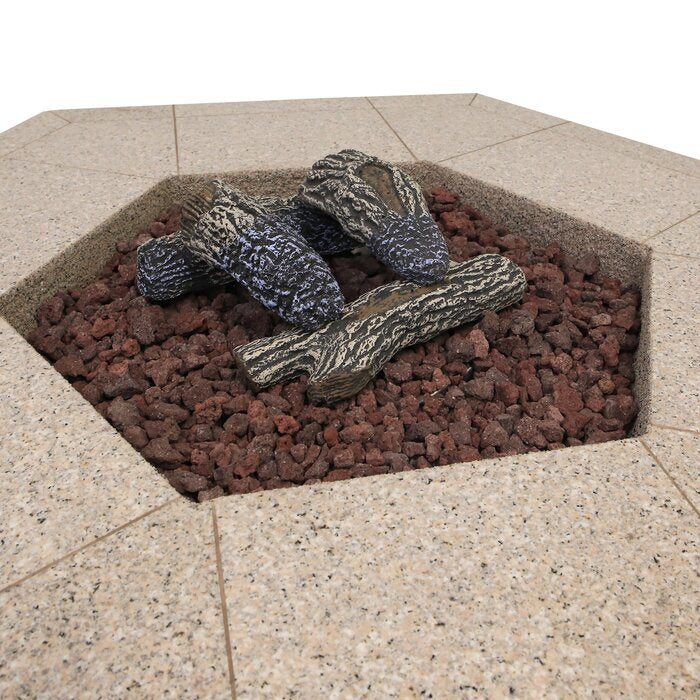 Cal Flame Stucco and Tile Hexagon Steel Propane/Natural Gas Fire Pit Table