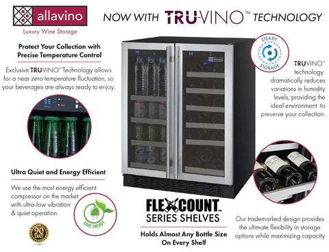 Allavino 24" (Discontinued) II Tru-Vino 18 Bottle/66 Cans Dual Zone Stainless Steel Wine Refrigerator/Beverage Center