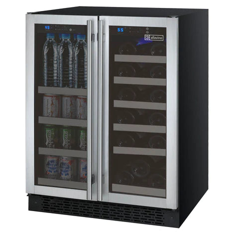 Allavino 24" (Discontinued) II Tru-Vino 18 Bottle/66 Cans Dual Zone Stainless Steel Wine Refrigerator/Beverage Center