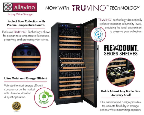 Allavino 47" Wide FlexCount II Tru-Vino 349 Bottle Three Zone Black Side-by-Side Wine Refrigerator