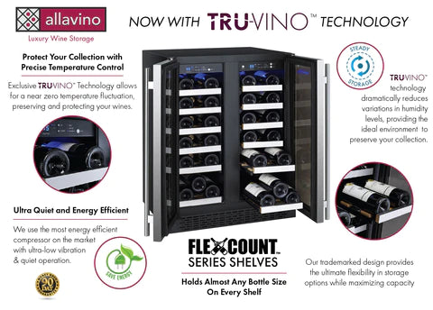 Allavino 24" Wide FlexCount II Tru-Vino 36 Bottle Dual Zone Stainless Steel Wine Refrigerator